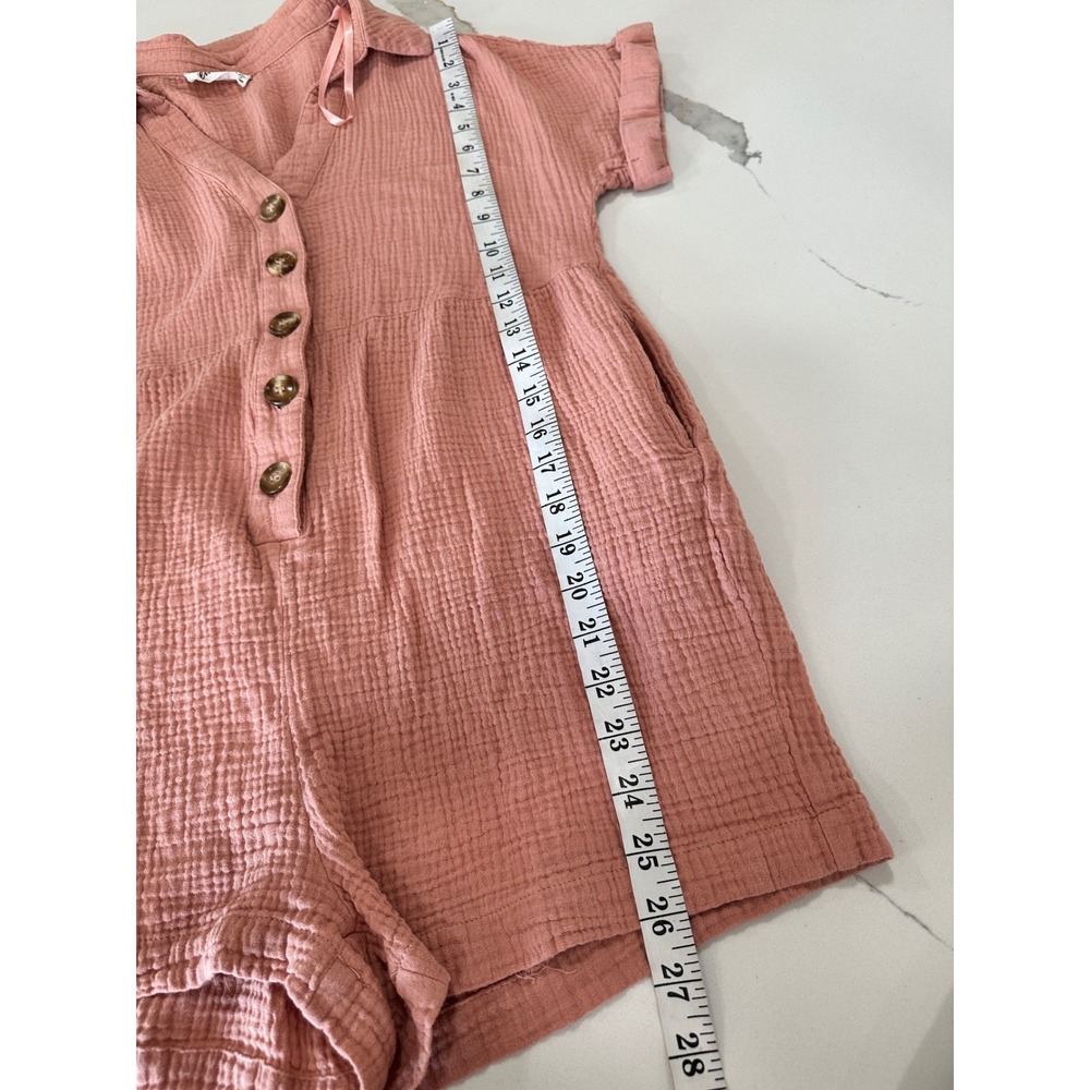 New In Gauze Button Front Cuffed Sleeve‎ Romper Rose Size Small - Picture 4 of 4